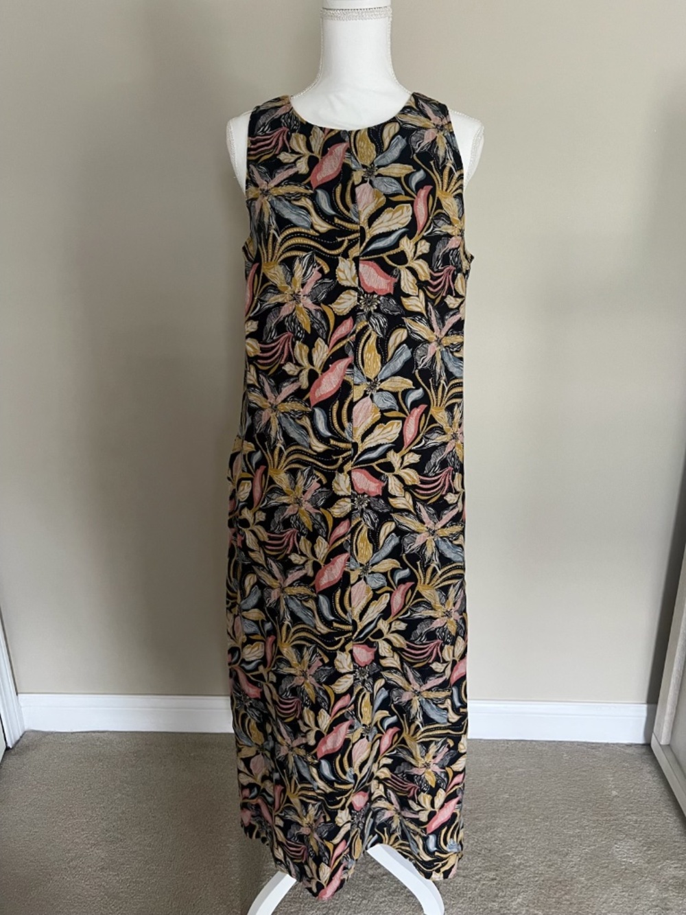 Garnet Hill 100% Linen Womens Sleeveless Dress Size 10 Multicolor Floral
